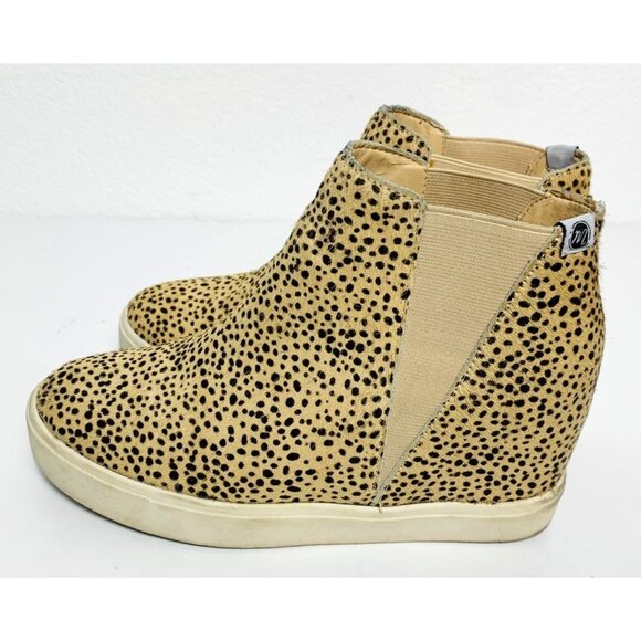 Anthro COCONUTS by Matisse "Lure" Leopard Animal Print Haircalf Wedge Sneaker 6 - Picture 3 of 8
